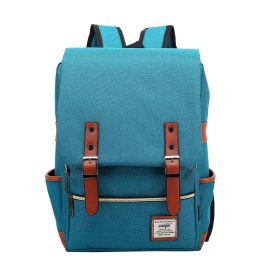 Fashion Vintage Laptop Backpack Women Canvas Bags Men canvas Travel Leisure Backpacks Retro Casual Bag School Bags For Teenager# (Color: Sky Blue size M)