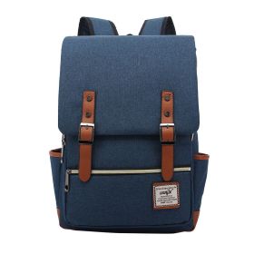 Fashion Vintage Laptop Backpack Women Canvas Bags Men canvas Travel Leisure Backpacks Retro Casual Bag School Bags For Teenager# (Color: Deep Blue size M)